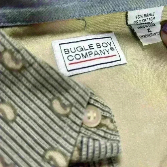 VINTAGE BUGLE BOY 80s Long Sleeve Button Up Blue Green Paisley Pattern Men XL - Picture 3 of 8